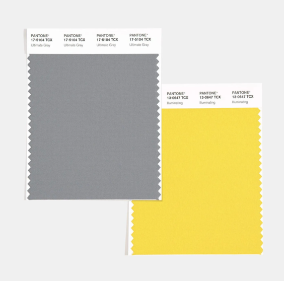 Ultimate Grey (PANTONE 17-5104) y Yellow Iluminating (PANTONE 13-0647)