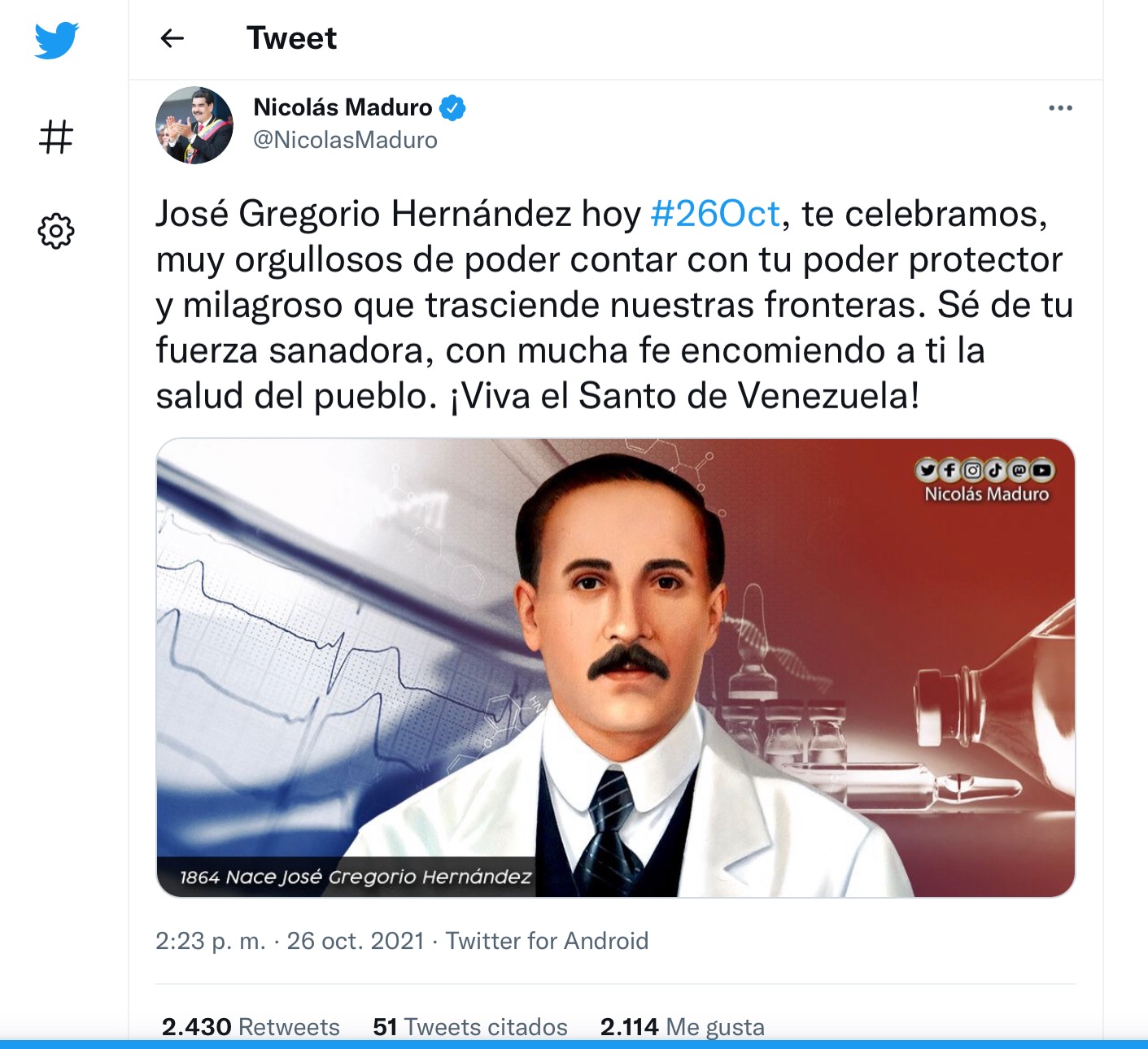 Nicolás Maduro es un fiel creyente en José Gregorio Hernández